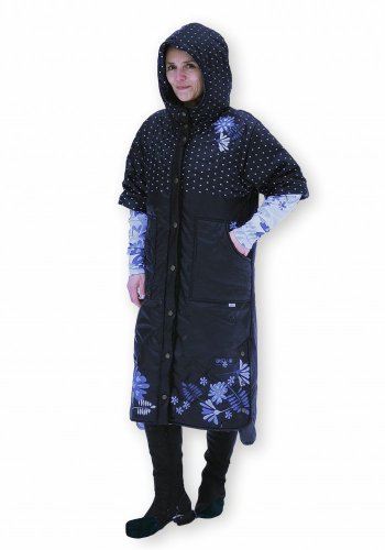 Dlouhá vesta prošívaná - Zimní květy - Varianta: S kapucí, Velikost: M