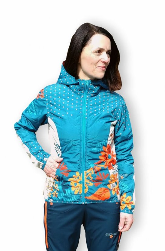 Bunda Prošívaná Podzimní Kytky - Oranž - Velikost: XL
