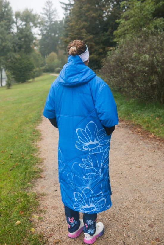 Dlouhá vesta prošívaná - Kopretiny - Varianta: S kapucí, Velikost: S