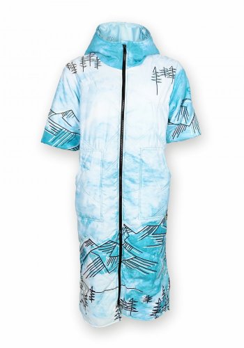Dlouhá vesta prošívaná - Kopce - modrá - Varianta: Bez kapuce, Velikost: XL