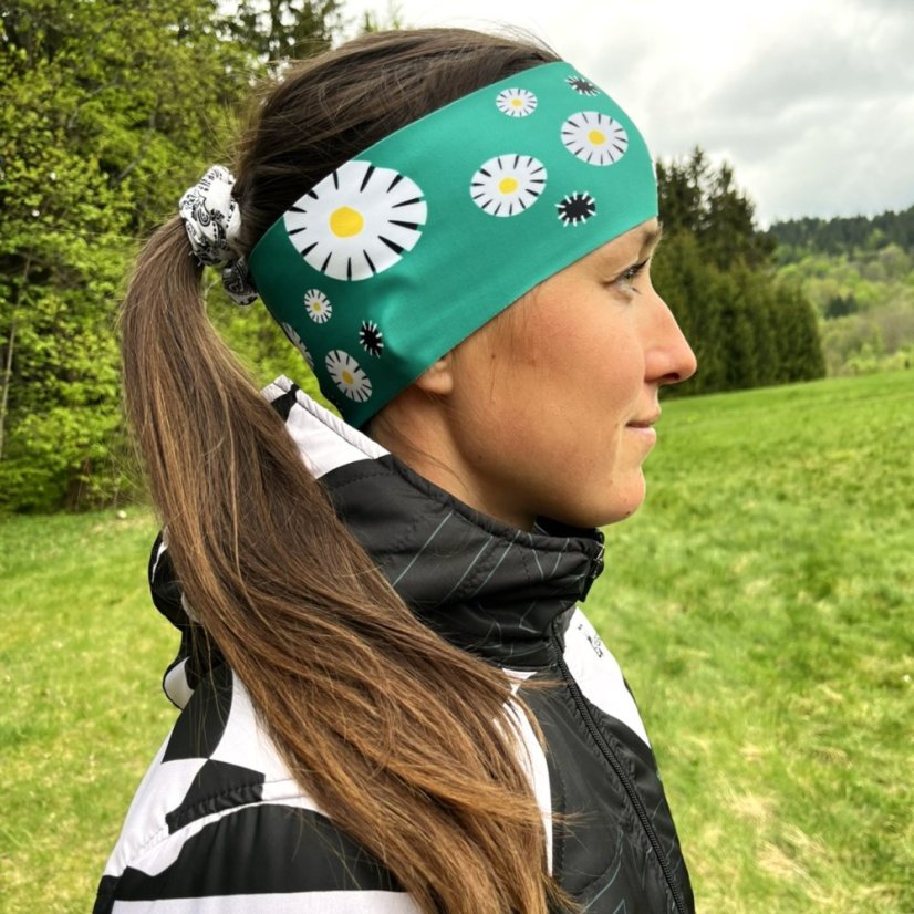 Sportovní čelenka - Kopretiny (tmavě zelená)