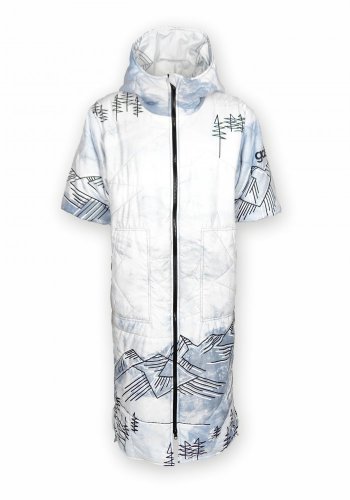 Dlouhá vesta prošívaná - Kopce - bílá - Varianta: S kapucí, Velikost: S