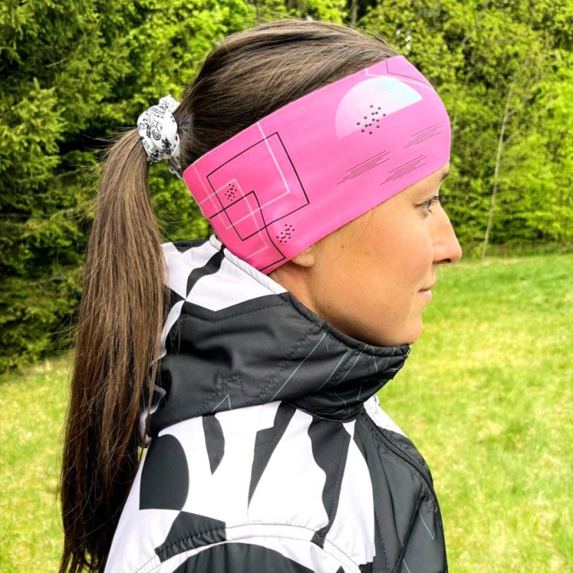 Sportovní čelenka - Geometrická (růžová)