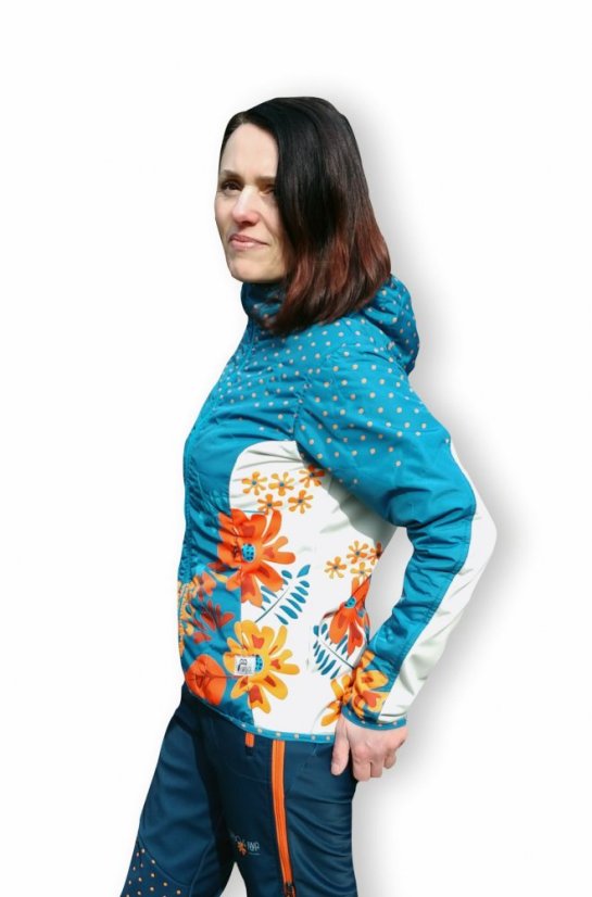 Bunda Prošívaná Podzimní Kytky - Oranž - Velikost: XL
