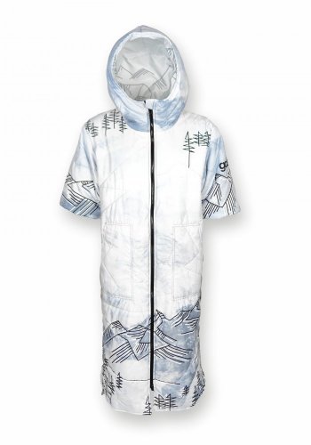Dlouhá vesta prošívaná - Kopce - bílá - Varianta: S kapucí, Velikost: XS