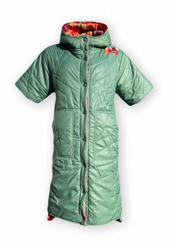 Dlouhá vesta prošívaná - Podzim - Zelená - Varianta: S kapucí, Velikost: M