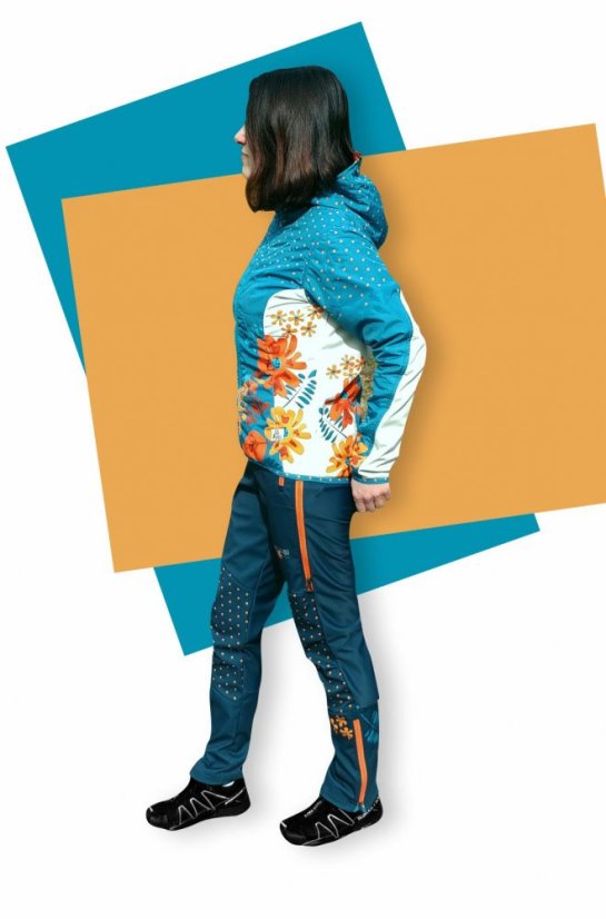 Bunda Prošívaná Podzimní Kytky - Oranž - Velikost: XL