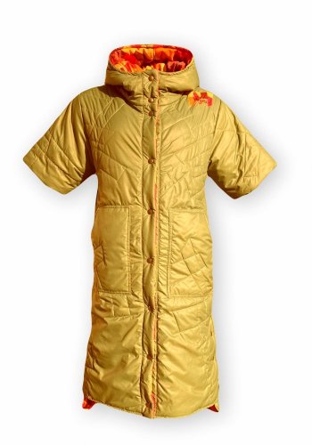 Dlouhá vesta prošívaná - Podzim - Žlutá - Varianta: S kapucí, Velikost: XL