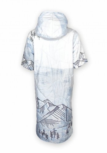 Dlouhá vesta prošívaná - Kopce - bílá - Varianta: S kapucí, Velikost: XXL